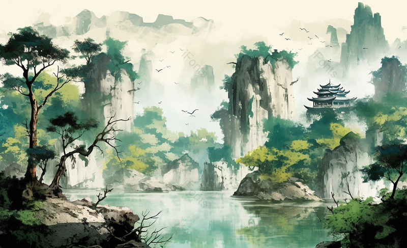 中国风岩石山水水彩画,插画/手绘图,插画/手绘图库,插画/手绘图下载,插画/手绘